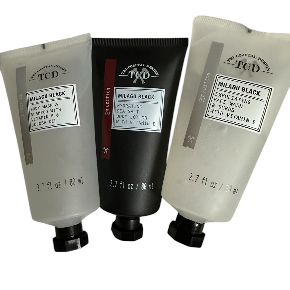 BUNDLE 3 TCD Tri-Coastal Design Milagu Black 3 Shampoo, Face Wash & Lotion New